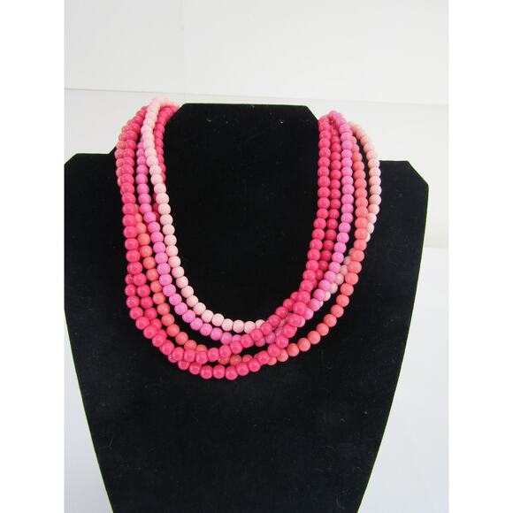 Pink 5 Strand Collar Bead Necklace 14" VTG Cottagecore Whimsical VTG - Picture 1 of 4
